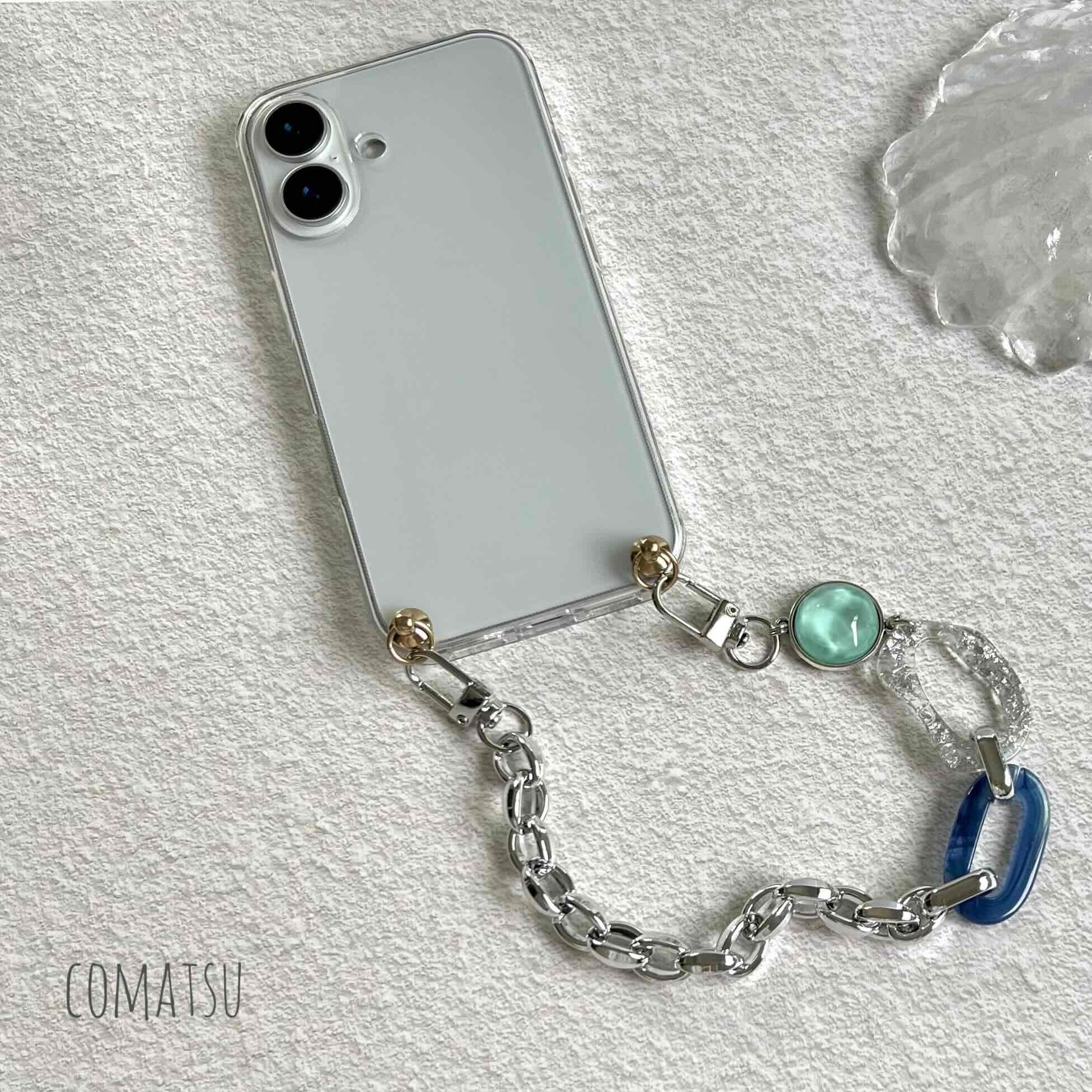 SUMMER BLUE ハンドストラップ付きスマホケース 落下防止スマホストラップ付きスマホカバー1枚目の画像